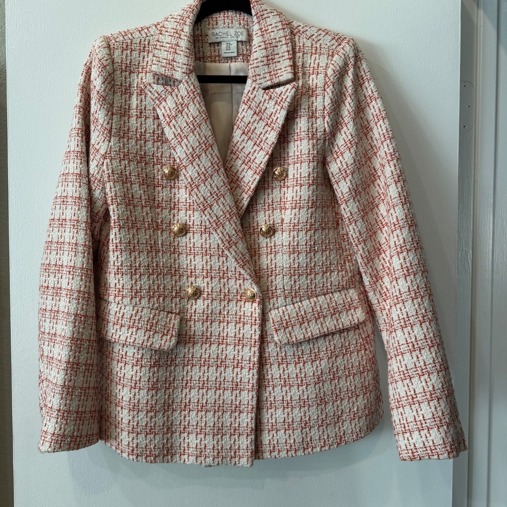 Rachel Zoe Tweed Double Breasted Blazer Gold Buttons Size M